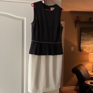 SD Collection Black and White Peplum Midi Dress